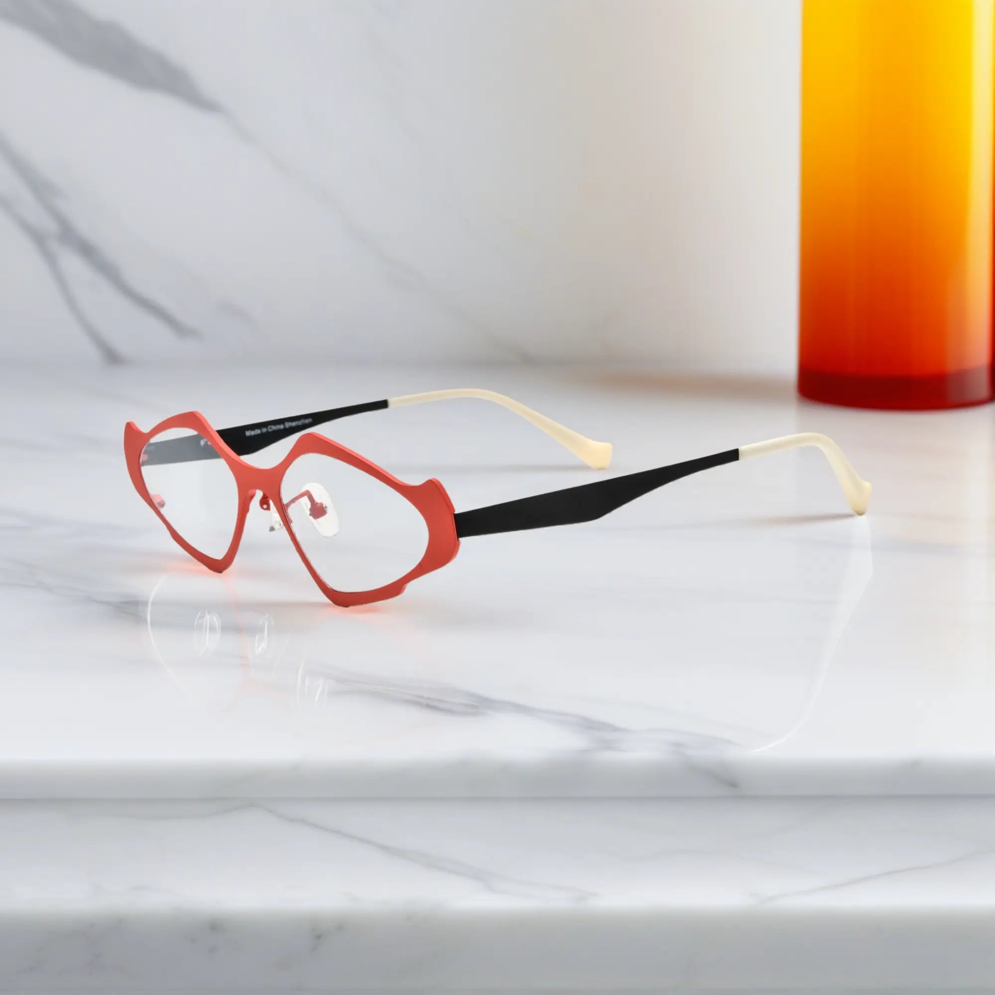 Side profile of VoyueLens™ VL185811 Crimson Noir titanium geometric eyeglasses